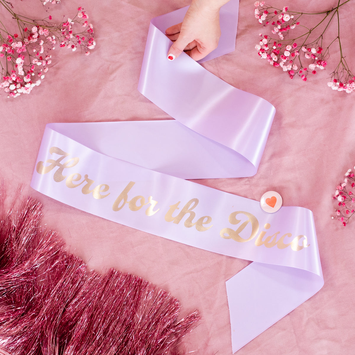 Fancy Font ' Here for the Disco' Birthday Party Sash - Choice of Colours