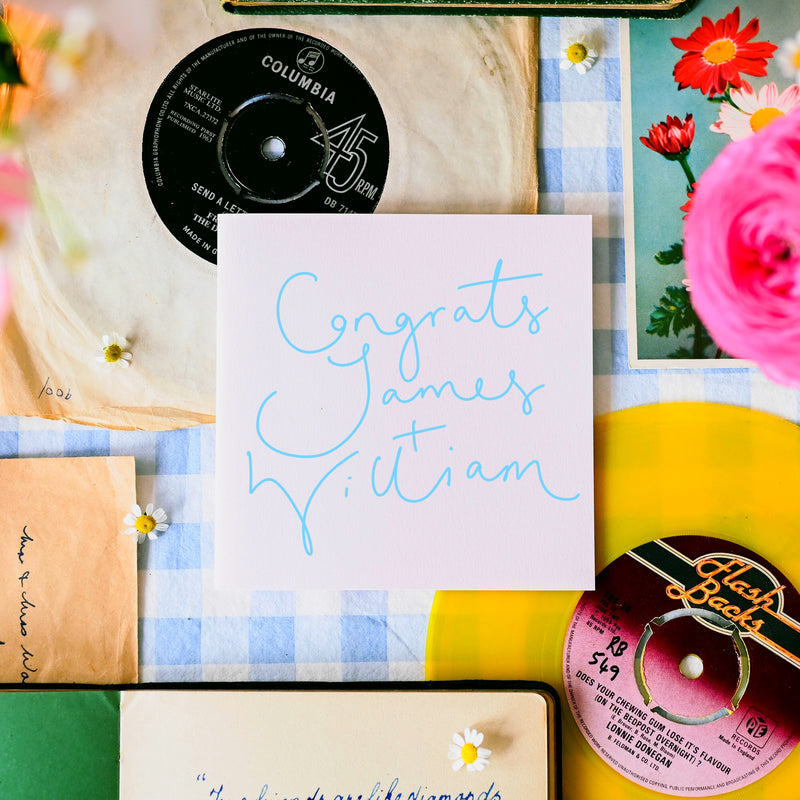 Pastel Pink + Blue Lettering Personalised Custom Greetings Card