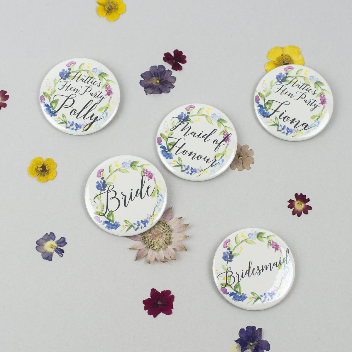 Personalised Floral Wreath Hen Party Badges