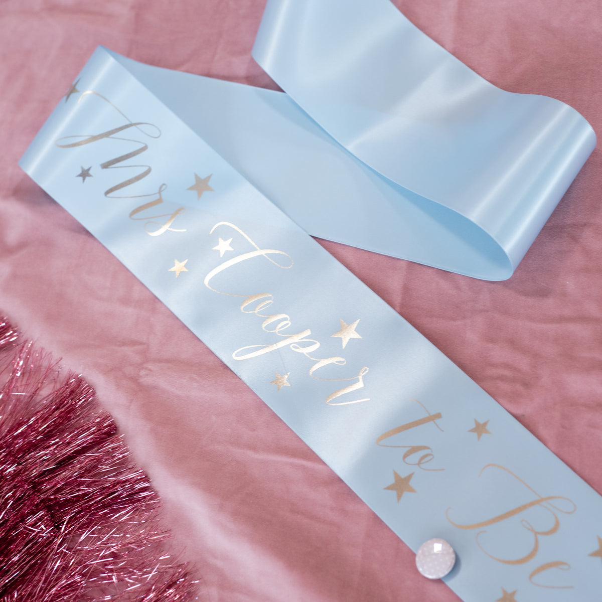 Personalised Script + Stars 'Mrs to Be' Gold Foil Hen Party Sash - Choice of Colours