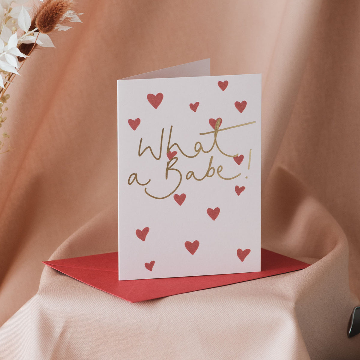 'What a Babe!' Hearts + Rose Gold Foil Card