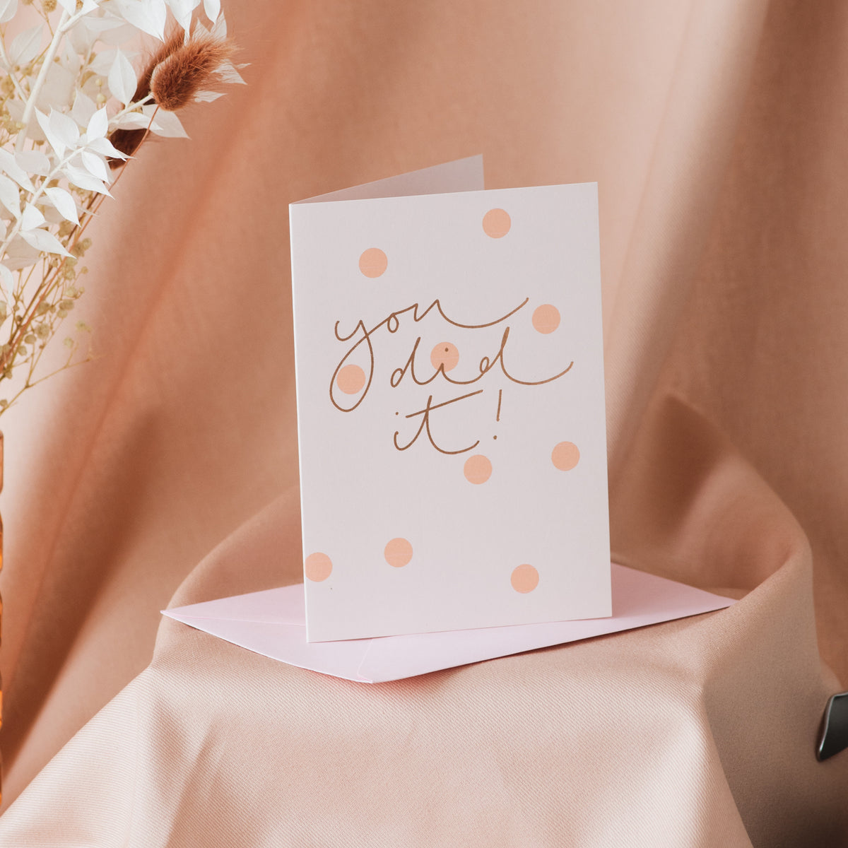 'You did it!' Peach Polka Dot Rose Gold Foil Card