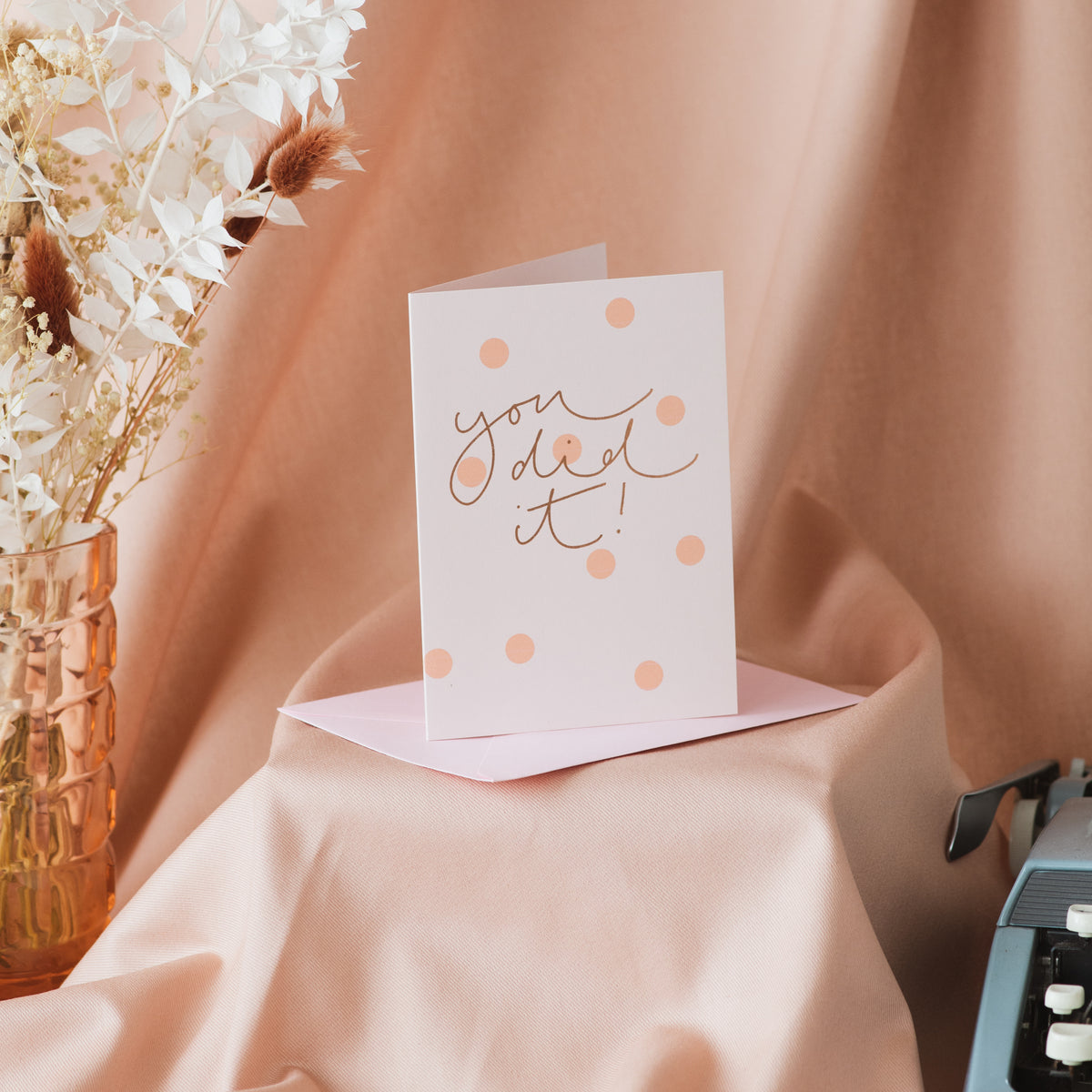 'You did it!' Peach Polka Dot Rose Gold Foil Card