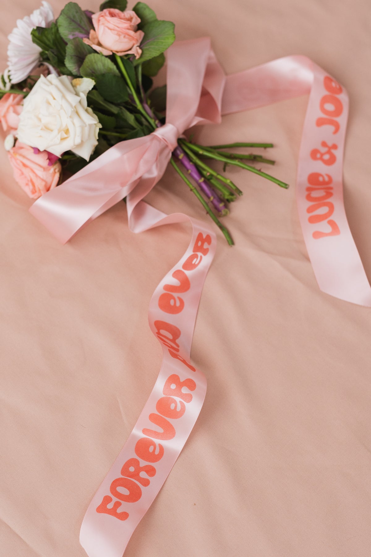1970s Retro Style Personalised Bouquet Ribbon - Red Vintage Font