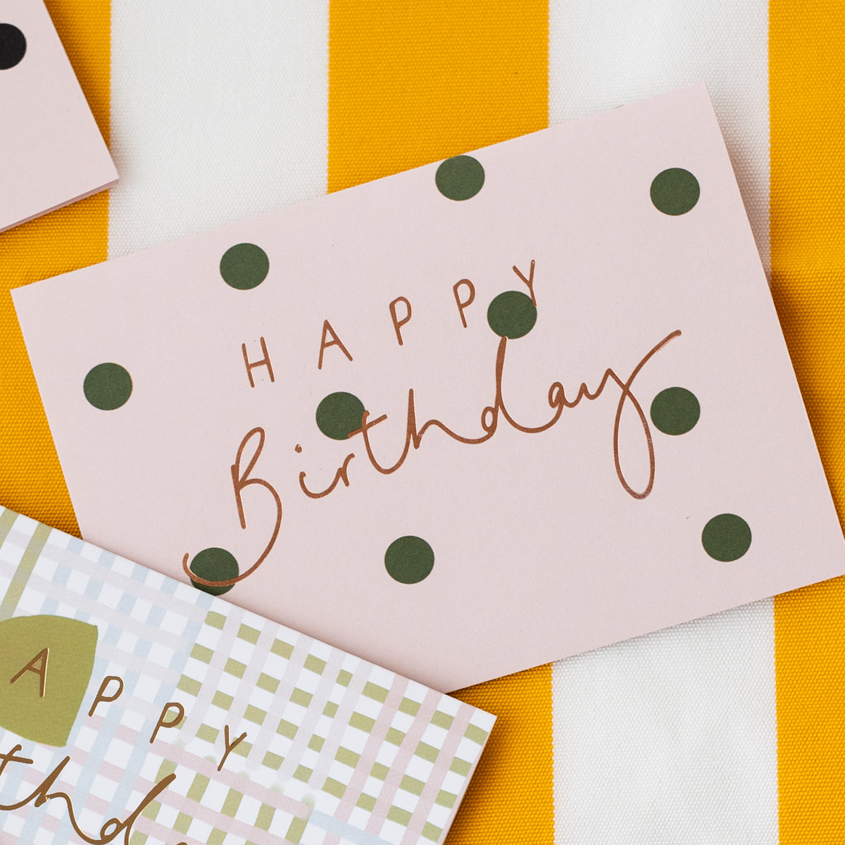 'Happy Birthday' Green + Pink Polka Dot Rose Gold Foil Birthday Card